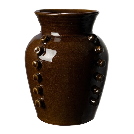 10.25&#x22; Brown Terra Cotta Vase with Hobnails